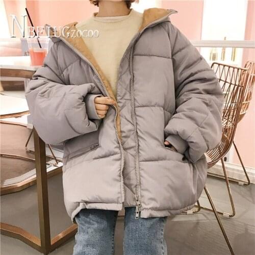 Korean Loose Bf Style Short Thick Women Parkas Hooded Warm Easy To Match Female Coat