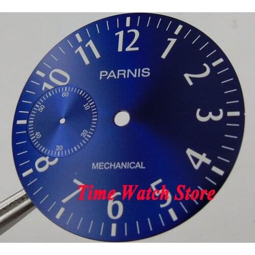 Parnis 38.9mm Royal blue dial white marks Arabic numerals Fit for mechanical ETA 6497 Movement watch dial D105