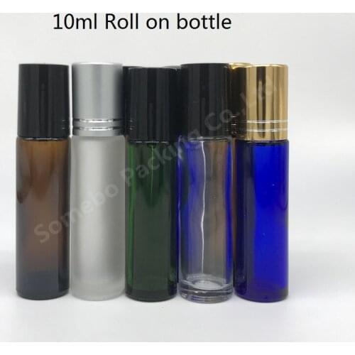 100 X 10ml Empty Glass Roller Bottles with Stainless Steel Metal Roll On Ball for Essential oils Aromatherapy Perfume