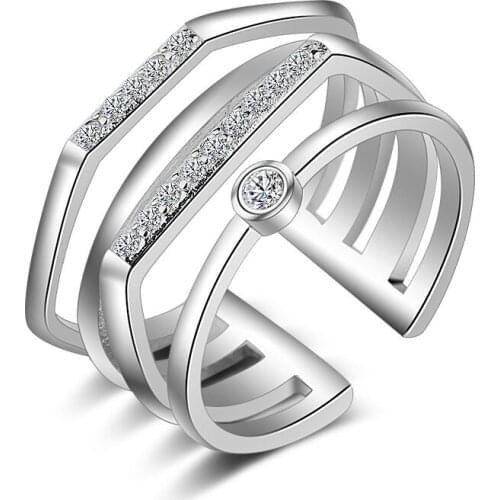 Luxury Multiple Layers Design Fashion Cubic Zirconia Opening Adjustable Rings For Woman Wedding Engagement Accessories