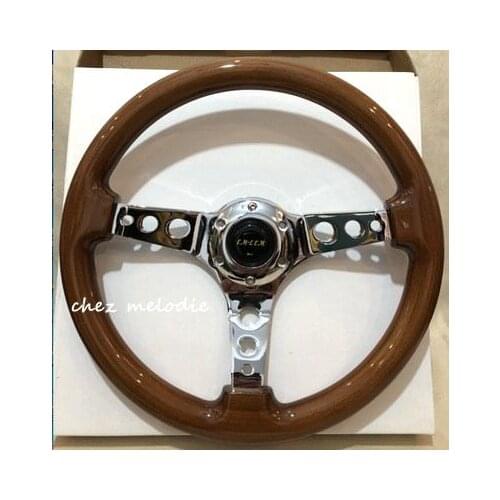 Handmade Universal 14'' 35cm vintage classic wood wooden bus racing car steering wheel with horn button
