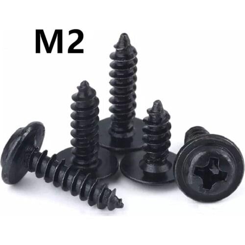500PCS M2x4/5/6/8/10mm Round Head Carbon Steel PWA Screws Self-tapping Screws Black Padded