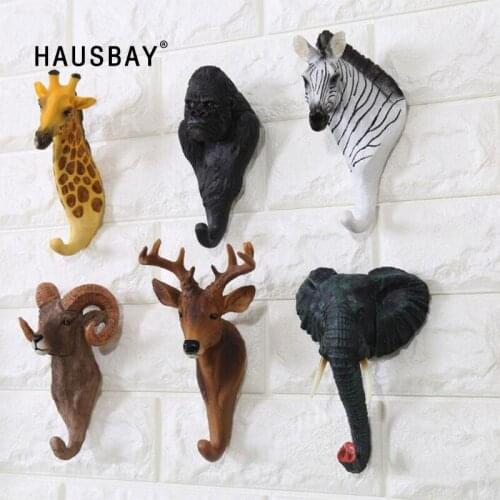 Retro Cafe Bar Shop Wall Solid Animal Wall Hanging Home Creative Decoration Hooks Firm Resin Key Clothes Hat Storage Rack 04237