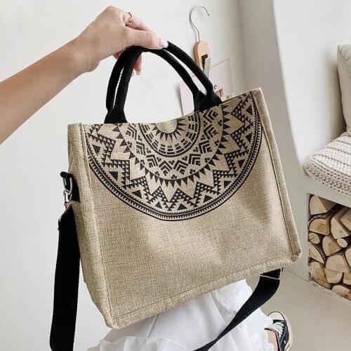 High Quality Women Linen Tote Bags Large Capacity Female Casual Shoulder Crossbody Bag Daily Handbag Purse Beach Shopping Bags