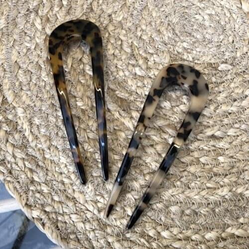 U Shaped Hair Pin Fork Sticks French Style Vintage Acetate Tortoise Shell Hairpins 2 Prongs Updo Chignon Pin for Women