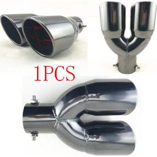 Universal Black Round Dual Exhaust Tip 2.5" Inlet Angled Muffler Tail Pipe For Car 63MM 76MM