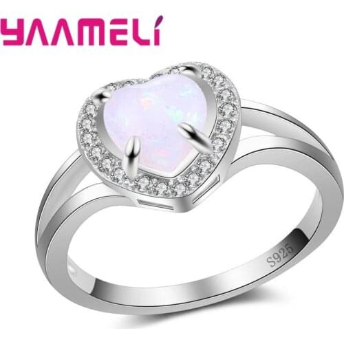 Top Quality Love Gift With Heart Shape Opal Stone Silver Accessories For Girl Wonderful Bitthday Ring Wholesale
