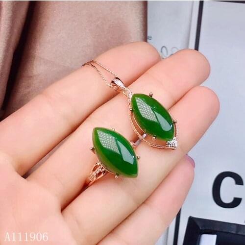 KJJEAXCMY boutique jewelry 925 sterling silver inlaid natural gemstones and Tian Biyu female ring necklace pendant set support d