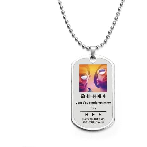 Custom Music Spotify Code Pendant Necklace Silver Color For Women Men Bead Chain Necklack Personalized Photo/Album Jewelry Gift