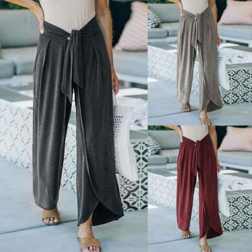 Harajuku style High Waist Two Pockets Women Trousers Skin-friendly Straight Wide Leg Belted Long Pants Ladies Clothing wholesale