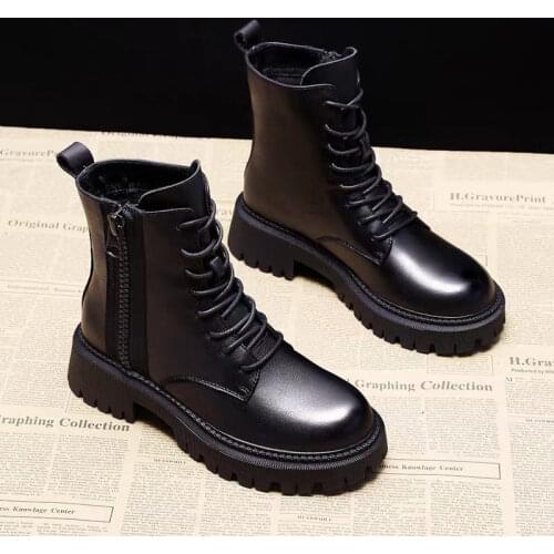 Motorcycle Womens Boots Winter Soft Leather Shoes Black Botas Wedges Female Lace Up Platforms Women White Botas Mujer
