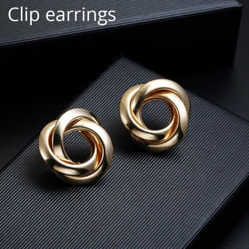 Fashion Round Metal Clip Earrings No Pierced for Women Vintage Gold Wedding Party Statement Geometry Ear Clips Jewelry brincos