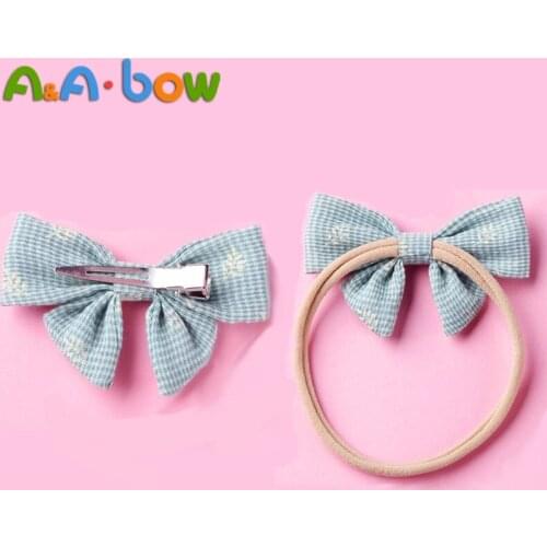 1pc New Nylon Headband or Hair Clips with Print Bow, Baby Girl Hair Bows Mini Plaid Headband Hairpins Headwear Hair Accessories