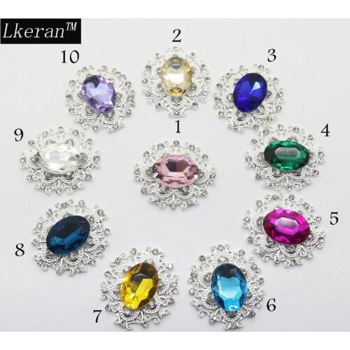 10pcs/lot 17colors 30*28mm Silver metal rhinestone button wedding hair bow garment Flower Center DIY accessories Handcraft
