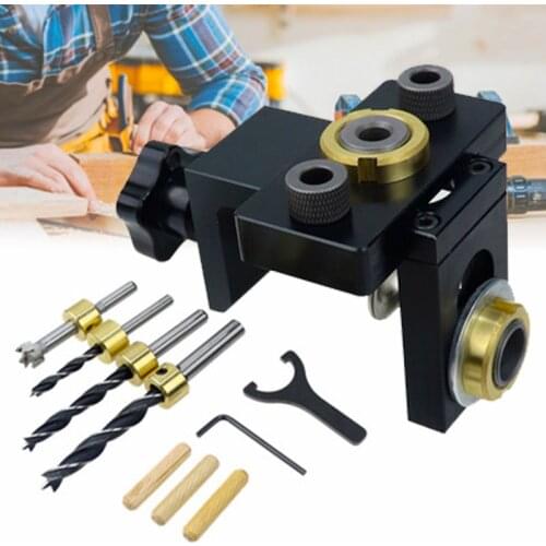 3 In1 Doweling Jig Pocket Hole Kit Wood Vertical Multi-Purpose Drilling Detachable Locator High-Precision Scale for Drill Dowel
