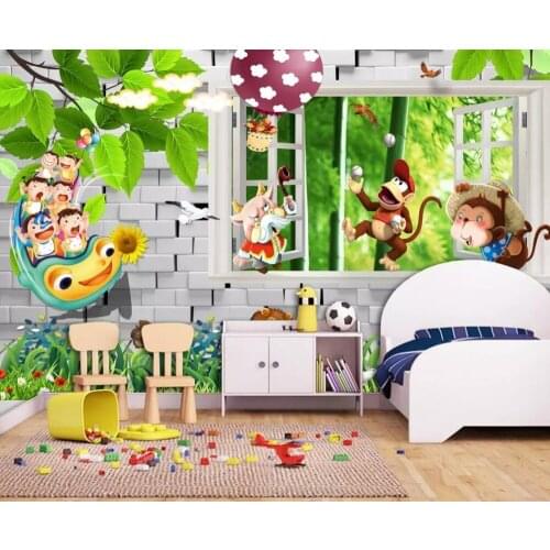 3D window scenery cartoon children room children room mural animals