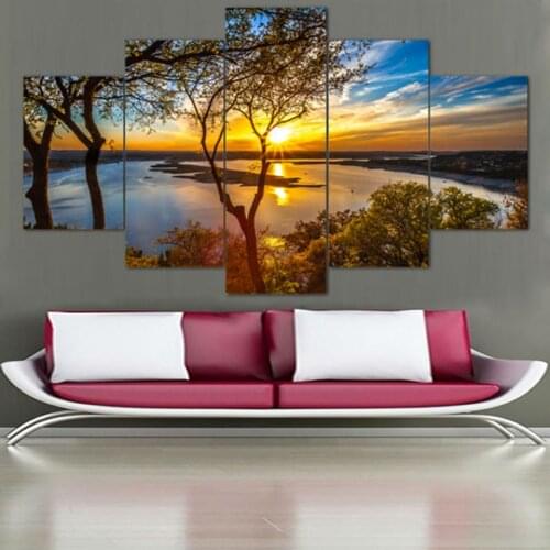 5 Panel Beautiful Sunrise Natural Landscape Posters Tableau HD Print Painting Modular Pictures Canvas Wall Art Modern Home Decor