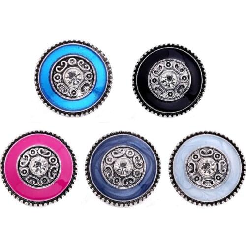 5pcs/lot New Snap Jewelry Rhinestone Oil Painting Flower 18mm Metal Snap Buttons DIY Charms Fit 18mm Snap Button Bracelet