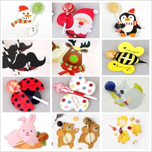 50/25Pcs Nice Cute DIY Santa Claus/Snowman/Penguin Paper Invitation Cards Lollipop Christmas Gift Package Decor