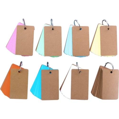 50 Sheets Mini Memo Pads Word Cards Notepad Blank Kraft Paper Memory Card with Ring 8 Colors DIY Loose Leaf Notes Kids Gift