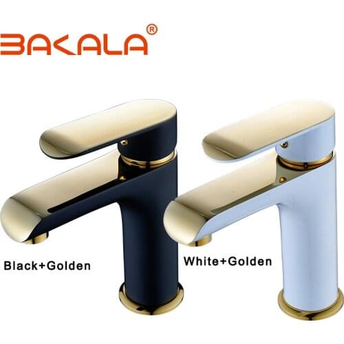 BAKALA New Brass Basin Faucets Black Golden Bathroom Faucet Mixer Tap Single Handle Hot and Cold Taps Including Accessories