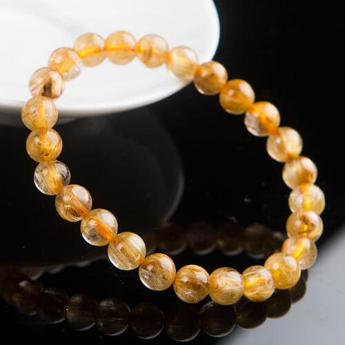 Free shipping Natural Brazil Gold Hair Rutilated Quartz Beads Wealth Bracelet 8mm AAA