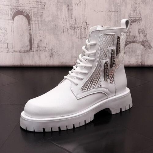 Summer Mens White Ankle Boots Round Toe Mesh Breathable Trending Zip Charm Leisure Shoes Fashion Street Show Daily Zapatos ERRFC