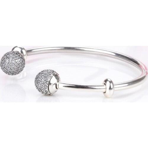 TIF PAN 925 Sterling Silver Bracelet, Classic Temperament LOGO with Zircon Open Round Bracelet, ladies Jewelry