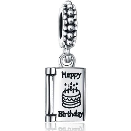 1Pcs New Cute Happy Birthday Book Pendant DIY Beads Suitable for Original Pandora Charm Bracelet Ladies Jewelry Making Gifts