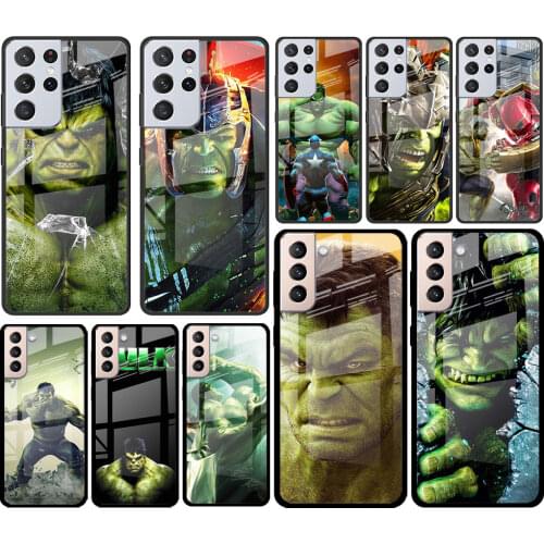 Hulk marvel hero for Samsung Galaxy S21 Ultra Plus A72 A52 4G 5G M51 M31 M21 Luxury Tempered Glass Phone Case Cover