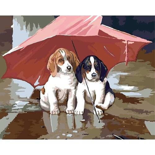 DIY Digital Painting By Numbers umbrella dog oil painting mural Kits Coloring Wall Art Picture Gift frameless