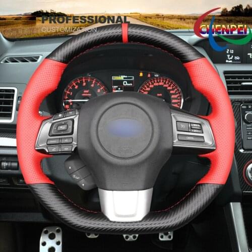 DIY Hand-Sewn Carbon Fiber Red Leather Car Steering Wheel Cover For Subaru WRX (STI) Levorg Car Interior Accessories