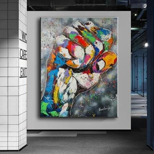 Graffiti Pop Art Abstract Fist Canvas Painting Inspirational Wall Art Posters Prints Wall Pictures for Living Room Home Cuadros