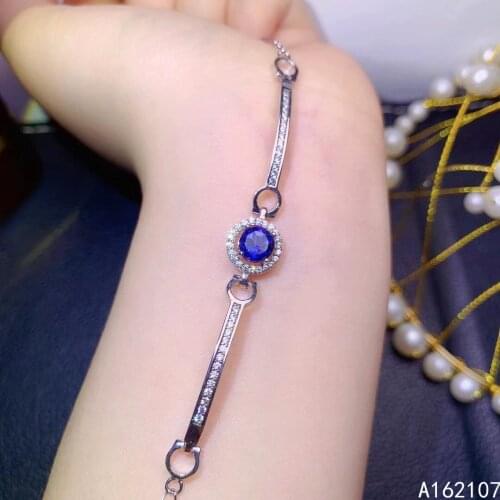 Exquisite Jewelry 925 Sterling Silver Natural Tanzanse Blue Topaz Girl Luxury Fashion Round OL Style Gem Hand Bracelet Support D