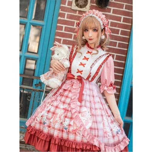 Japanese pastoral style sweet lolita dress vintage o-neck bowknot cute printing victorian dress kawaii girl gothic lolita op cos