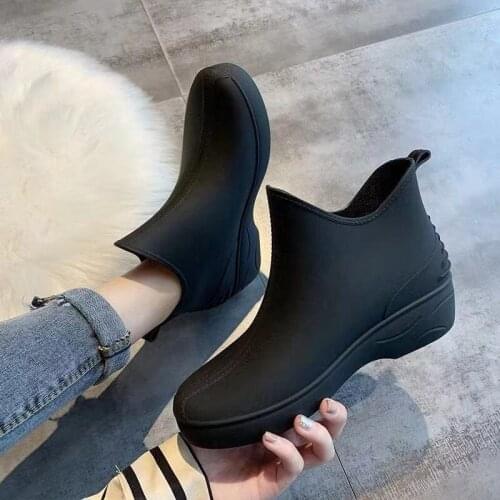 Fashion Woman Ankle Rain Boots Rubber Boot Non-slip Water Shoes Housewives Mark Platform Shoes Galoshes for Adult Waterproof