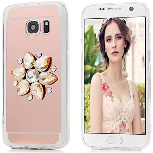 Rose Golden Mirror TPU Back Bling Rhinestone Diamonds Flower Case Cover for iphone 11 12 X XS MAX XR 5S 6S 7 8 PLUS Phone Case