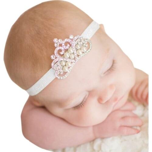 New Luxury Baby Girl Headband Crown Hair Band Princess Baby Girl Crystal Pearl Crown Hairband For Girl Head Wear Lace White Soft