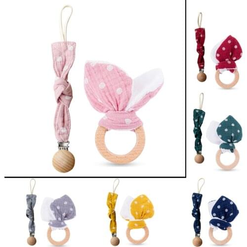 New 1pc Baby Wooden Teeth Silica Gel DIY Baby Toys Bracelet Cover Wave Point Rabbit Ear Beech Wood Chew Play Toys Baby Teether
