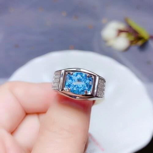 New Coming Fashion Natural And Real Topaz Man ring 925 sterling silver Wholesales Fine jewelry 8*8mm gem