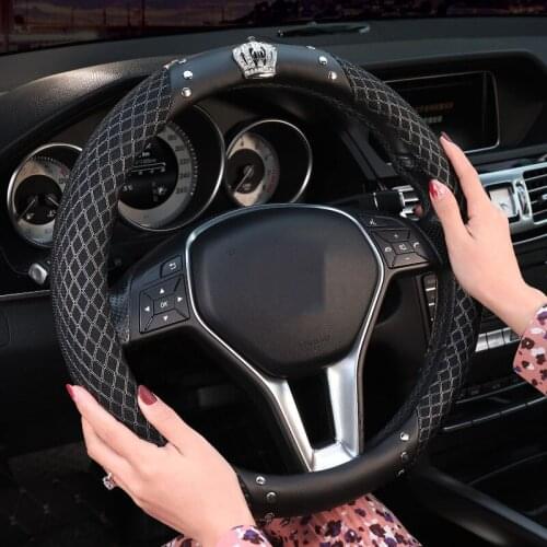 New Summer Bling Mesh Steering Wheel Cover Case For Women Lady Girls Crown Crystal Diamond Ice Silk Car Interior Accessories