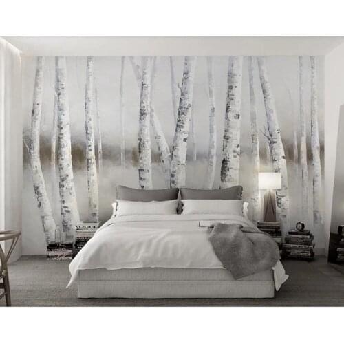 Papel de parede elegant birch woods oil painting nordic style 3d wallpaper mural,living room bedroom wall papers home decor