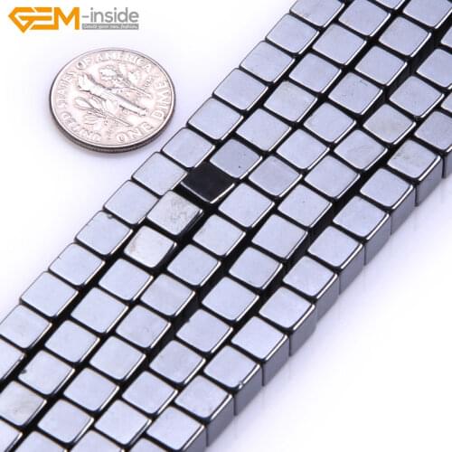 Gem-inside Cube Flat Square Hematite Healing Stone Beads For Jewelry Making 3-6mm 15inches DIY Jewellery
