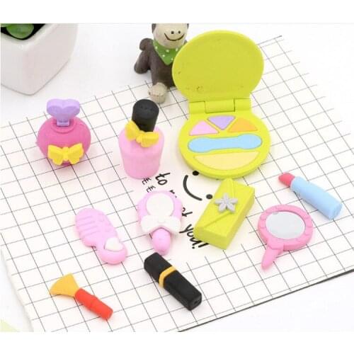 Princess Cosmetics Series Pencil Eraser with Storage Egg,Rubber Novelty Kids Student Learning Office New Stationery