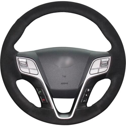Hand-stitched Black Suede No-slip Car Steering Wheel Cover for Hyundai Grand Santa Fe 2012-2018 H350 2015 2016 2017-2019