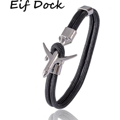 Silver Color Anchor Bracelets Men Women Charm Survival Rope Chain Paracord Bracelet Metal Airplane Hooks Navy Style homme Jewelr