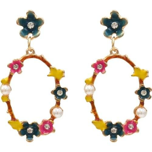Fashion Big Hoop Earrings For Women Rhinestone Flower Jewellery Round Circle Earing Ear Rings Gold Color Brincos 2019 Jewelry
