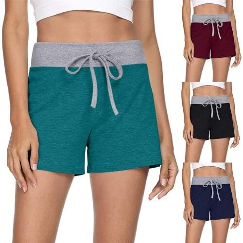 Women Clothing Solid Patchwork Shorts Women Running Sports Jogger Casual Drawstring Fashion Straight Leg Womens Shorts Summer