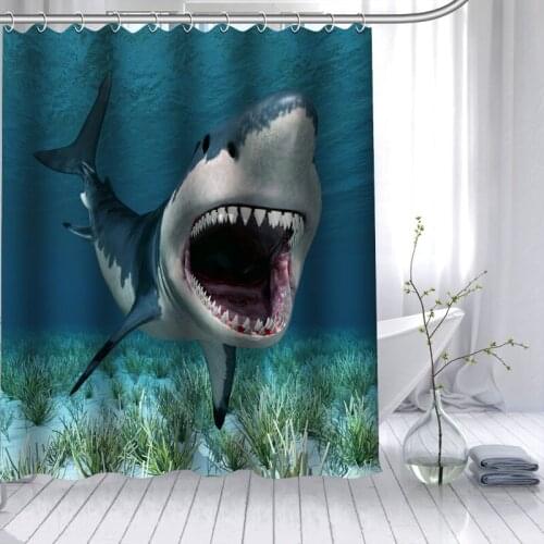 ShunQian HOT SALE Shark Animal Shower Curtain Polyester Fabric 12 Hooks For The Bathroom Waterproof Mildew Proof Bath Curtain
