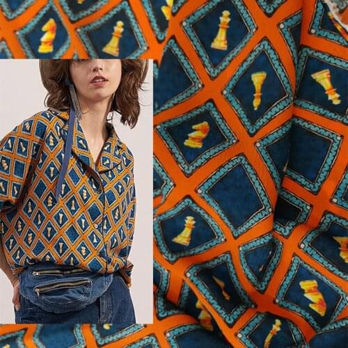 Blue Crepe De Chine Breathable Printed Fabric for Womens Shirt Dress Top Good Wrinkle Resistance Sewing Material Cloth by Meter